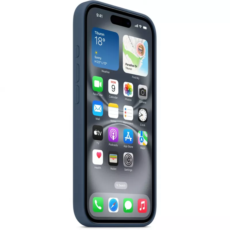 Apple MYY23ZM/A funda de silicona con MagSafe para iPhone 16, azul denim