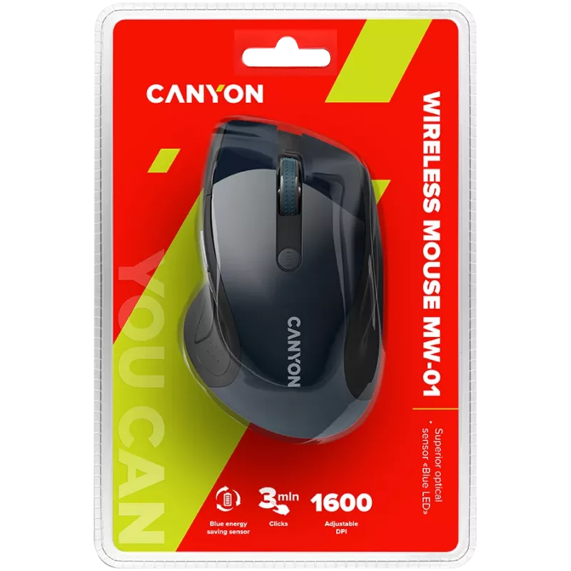 CANYON Ratón MW-01 BlueLED inalámbrico azul gris