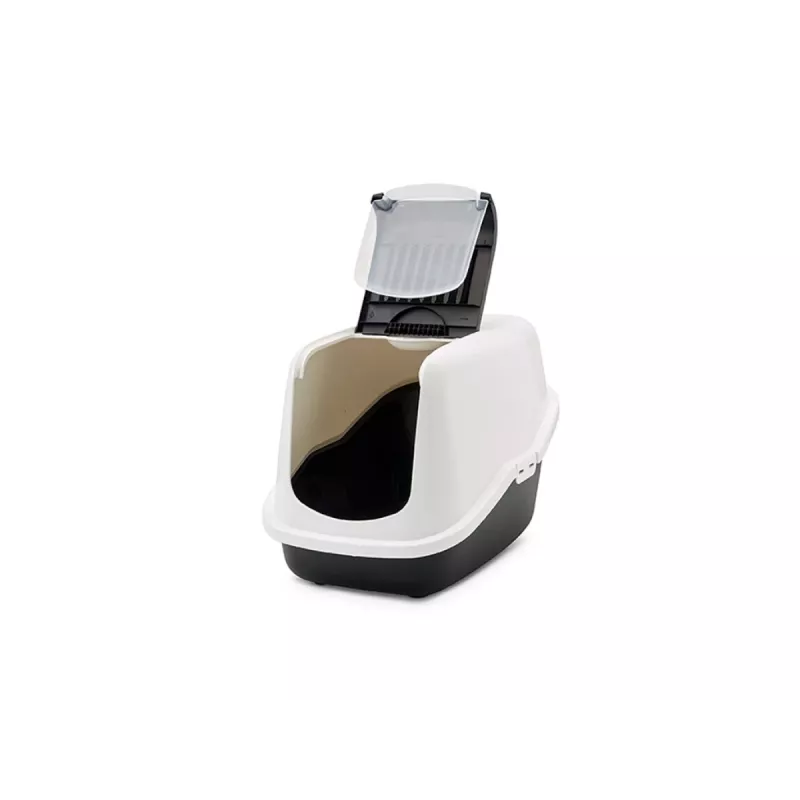 Arenero cubierto para gatos Savic Nestor blanco-negro 56×39×38,5 cm, plástico