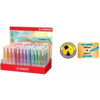 Stabilo Textmarker swing cool Pastel, display de 48 colores, punta de cuña 1,0–4,0 mm, modelo de bolsillo, unidad