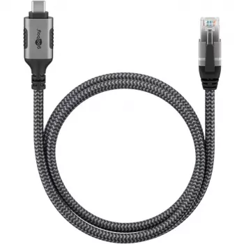 Cable Ethernet USB-C 3.2 Gen2 conector macho > conector macho RJ-45, adaptador LAN negro/plata, 3 metros, funda textil trenzada