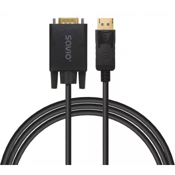 Cable SAVIO DisplayPort a VGA (D-Sub) 1,8 m, negro