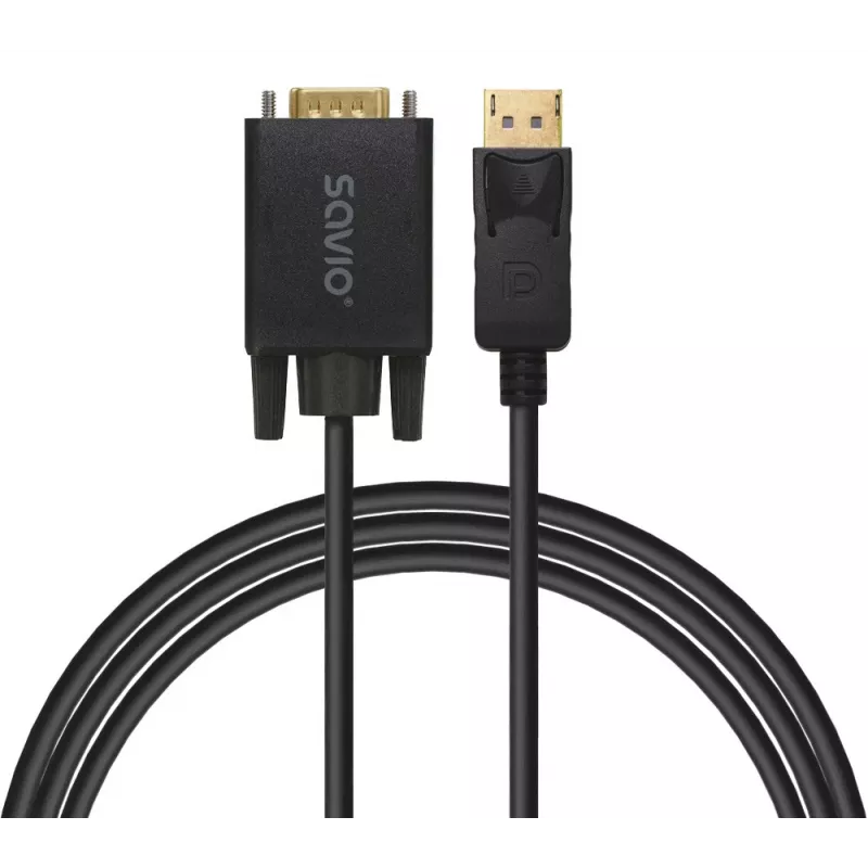 Cable SAVIO DisplayPort a VGA (D-Sub) 1,8 m, negro