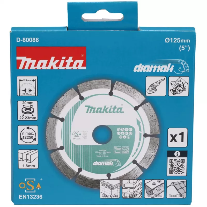 Disco de corte de diamante Makita D-80086 125 mm de diámetro 22,23 mm de taladro