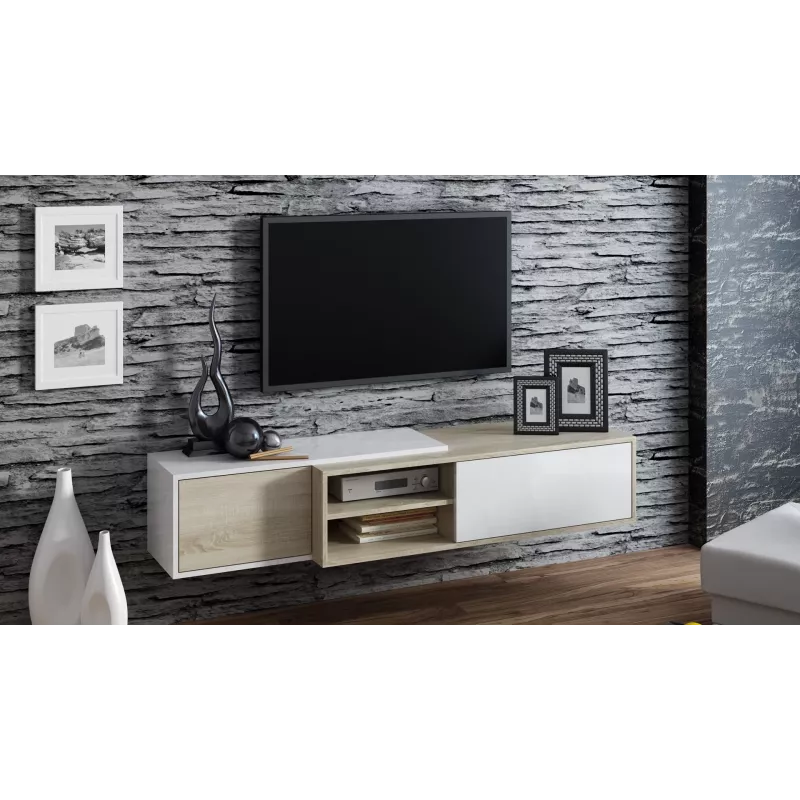 Mueble de TV Cama SIGMA1 180 roble Sonoma/blanco brillante