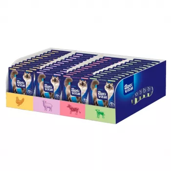OptiVital Bolsitas para gatos 112 bolsitas - 4 sabores. Con pollo, cordero, ternera, ternera lechal - Mixcase 112x85g