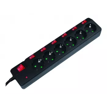 Alargador de corriente LogiLink LPS233 1,5 m 6 tomas de corriente para interior negro