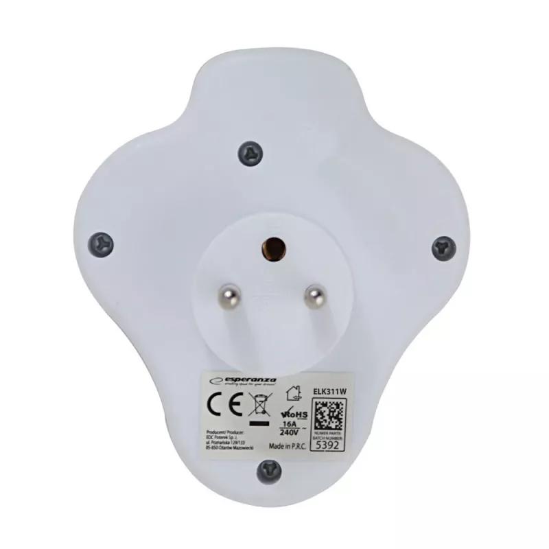 Splitter eléctrico Esperanza ELK311W 2 tomas, entrada USB-C USB-A, blanco