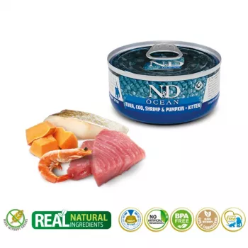 Comida húmeda para gatos Farmina N&D Ocean Kitten atún, bacalao y gambas con calabaza 70 g lata