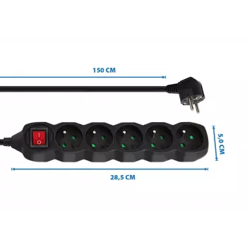 Alargador Esperanza ELK214K cable de 1.5 m 5 tomas Type E para interiores negro