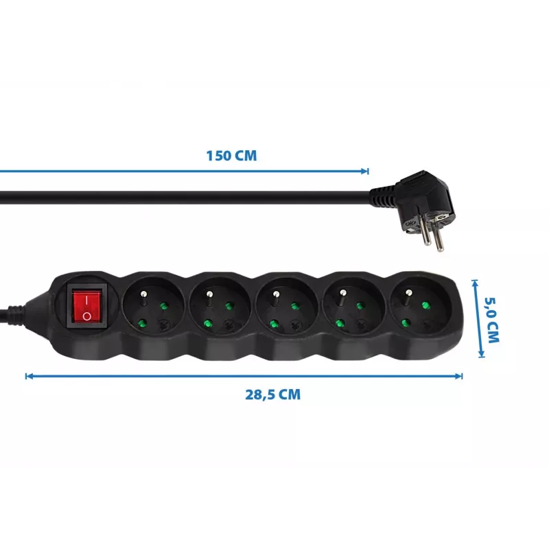 Alargador Esperanza ELK214K cable de 1.5 m 5 tomas Type E para interiores negro