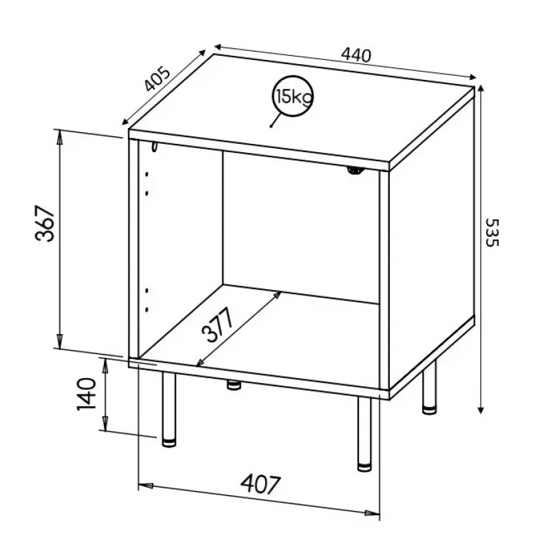 Cama Meble HOLE mesita de noche, juego de 2 uds., 44×40,5×53,5 cm, blanco mate