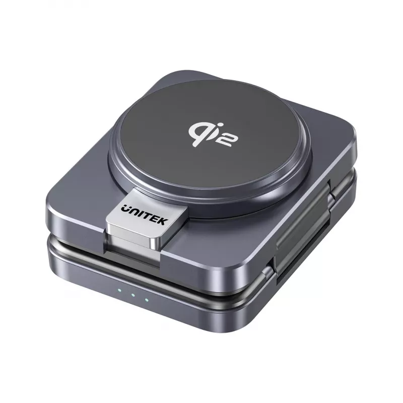 Estación de carga inalámbrica plegable 3 en 1 UNITEK P1300AGY01 Qi2 15 W, gris