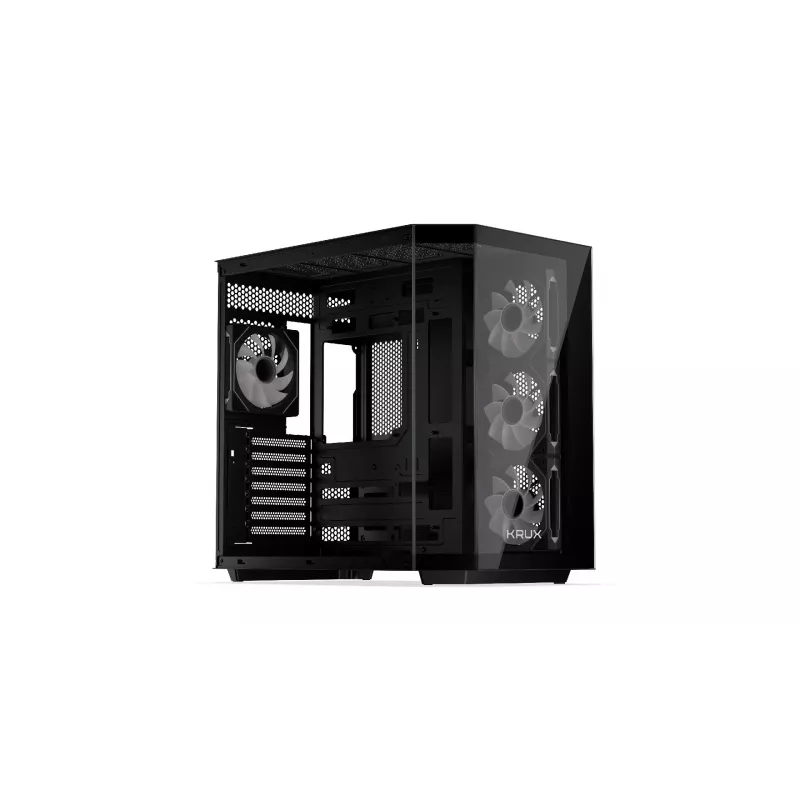 Krux Empero KRXD010 caja de PC Midi Tower, ATX, cristal templado, 4 ventiladores ARGB de 120 mm, negra - GPU hasta 420 mm, disipador de CPU hasta 155 mm, 2x 3,5" + 3x 2,5" bahías