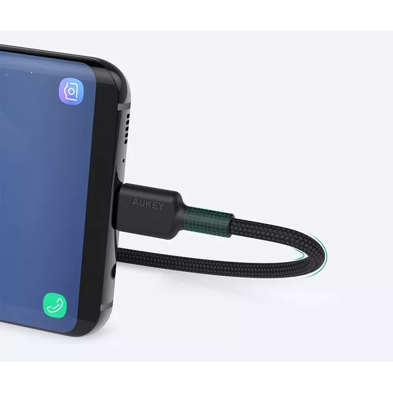 AUKEY CB-CD30 cable de USB-A a USB-C 0,9 m, trenzado de nailon, 60W PD, 3A, negro