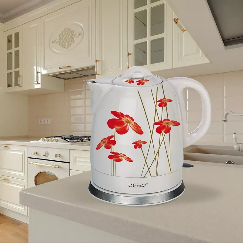 Hervidor Feel-Maestro MR-066-RED FLOWERS 1,5 L 1200 W rojo, blanco
