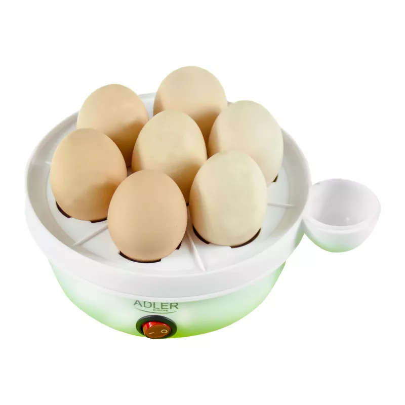 Huevera Adler AD 4459 — capacidad para 7 huevos, 450 W, blanca, control por botones, señal de listo