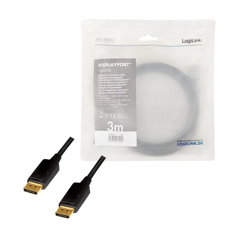 Cable DisplayPort LogiLink CDA0102 3 m Gris Negro