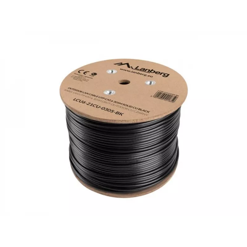 Cable de red Lanberg LCU6-21CU-0305-BK negro 305 m Cat6 U/UTP (UTP) para exterior