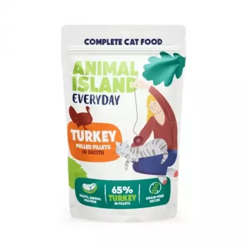 ANIMAL ISLAND Everyday Filetes de pavo en caldo - Comida húmeda para gatos - 12 x 85 g