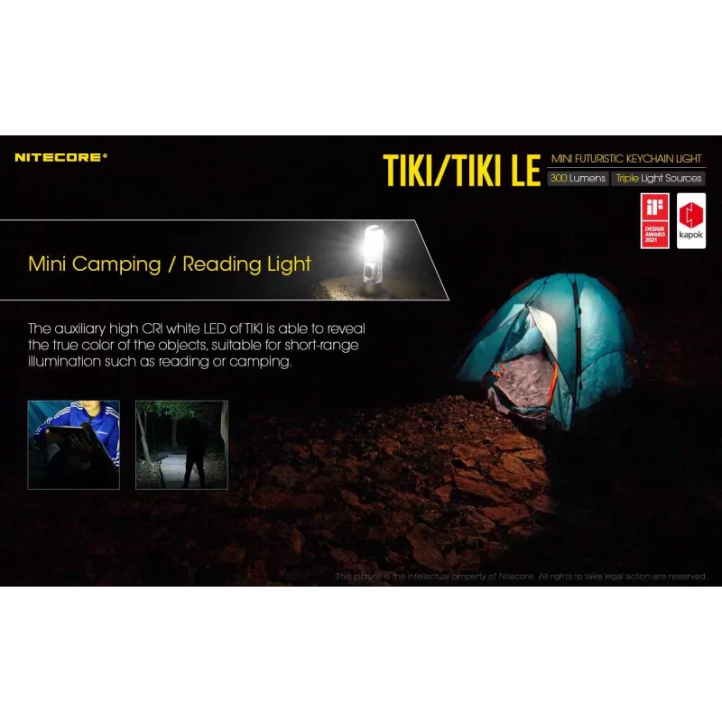 Linterna de mano Nitecore TIKI LE — 300 lm, recargable por USB, policarbonato, IP66, resistente a impactos, 10,5 g, 55 mm, negra