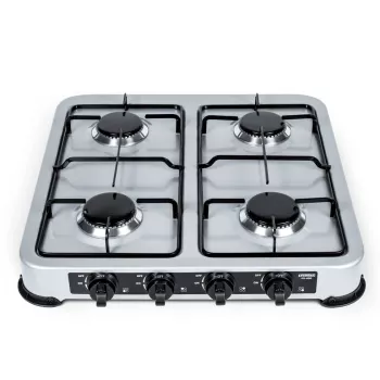 PROMIS KG400 cocina de gas de cuatro fuegos, acabado plata