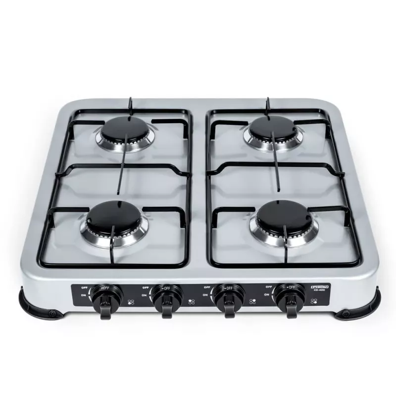 PROMIS KG400 cocina de gas de cuatro fuegos, acabado plata