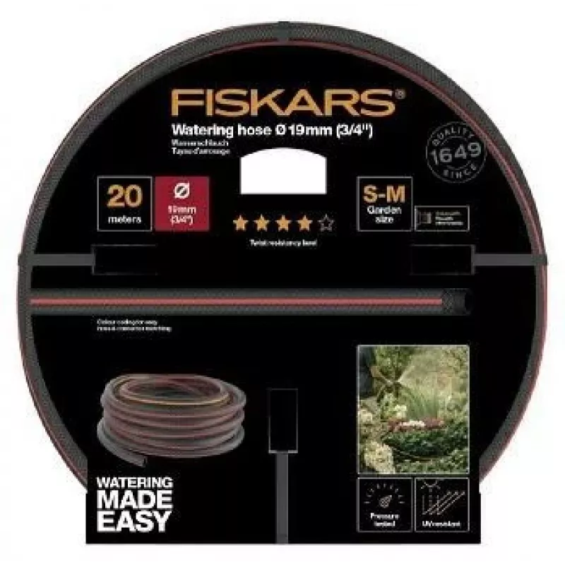 Manguera de jardín Fiskars Q4 3/4 pulgadas 20 m, duradera 19 mm de diámetro interior