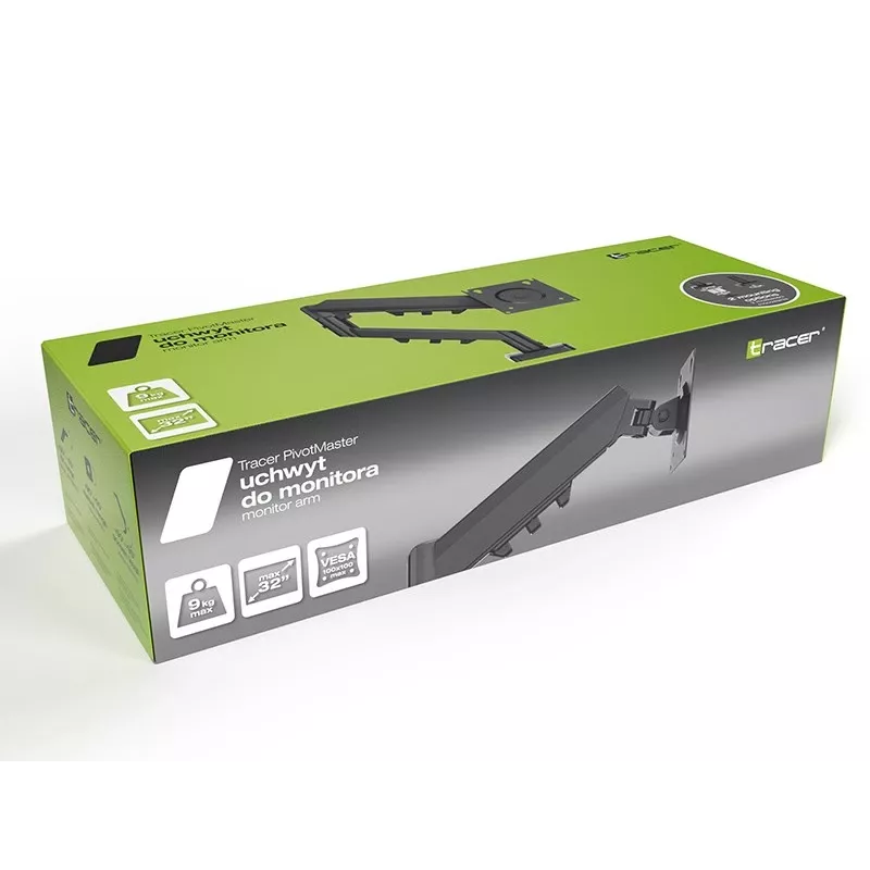 Soporte de monitor TRACER Pivot Master TRAUCH47659 — altura ajustable, inclinable/girable, VESA 100×100, hasta 9 kg, para pantallas de 13–32 inch, montaje en mesa, negro