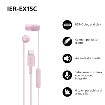 Sony IER-EX15C Auricular Cableado In-Ear Llamadas/Música USB Type-C Rosa