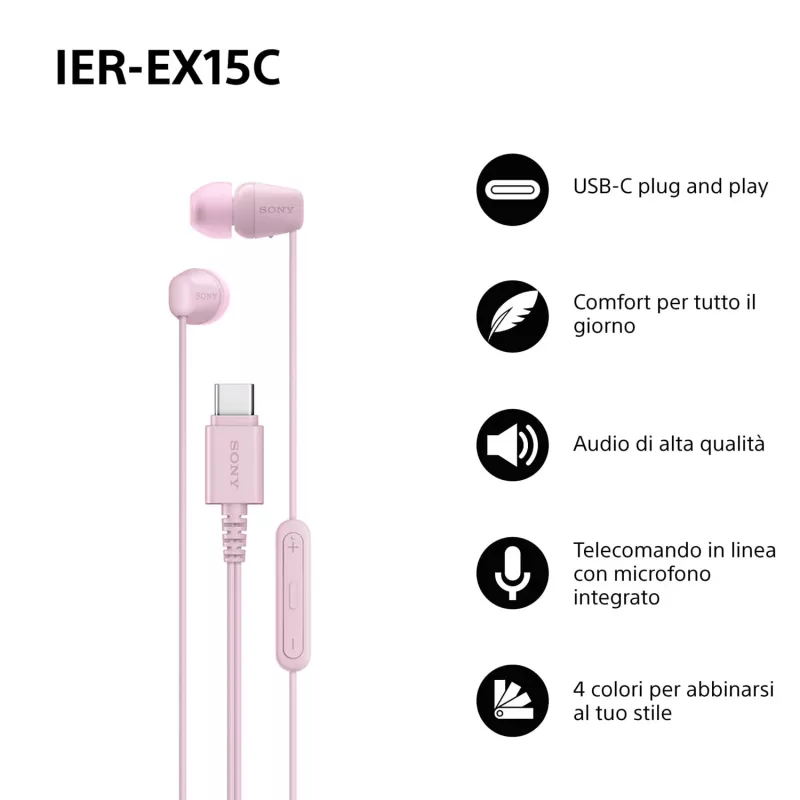 Sony IER-EX15C Auricular Cableado In-Ear Llamadas/Música USB Type-C Rosa