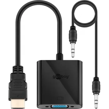 Wentronic Goobay Adaptador HDMI / VGA [1x conector macho HDMI - 1x conector hembra VGA, conector hembra jack 3.5 mm] Negro Goobay (68793)