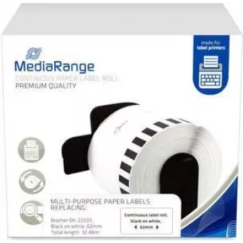 Etiqueta de papel continuo MediaRange DK-22205 62 mm 30,48 m negro sobre blanco