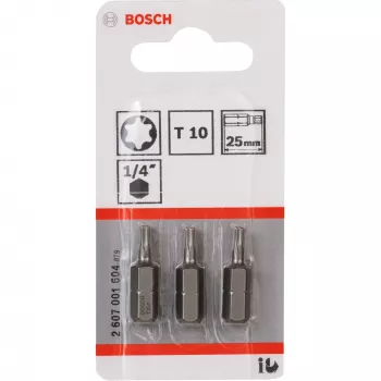Puntas de atornillar Bosch extra duras, 3 uds., Torx, T10, acero, T10, 25 mm