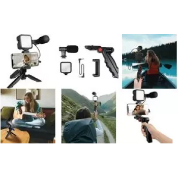 Kit de inicio para vloggers LogiLink AA0157 Luz LED Micrófono Empuñadura