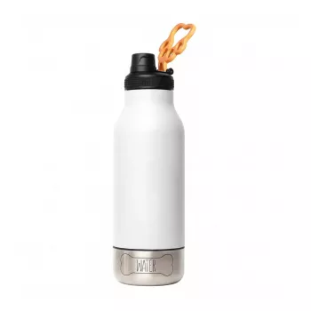 Asobu - Dog Bowl Buddy - Botella de acero inoxidable con 2 comederos blanca