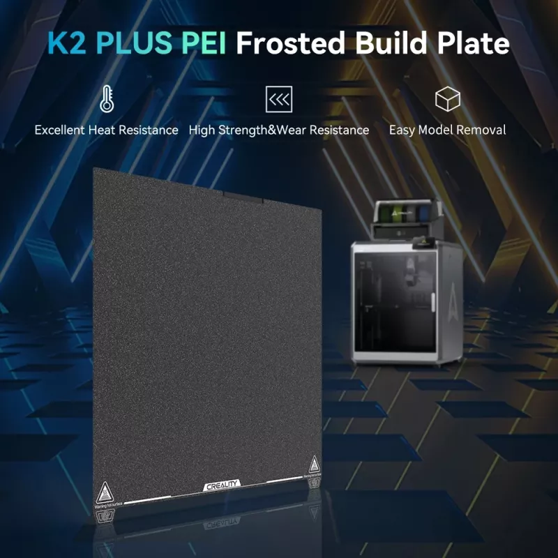 Placa de construcción Creality K2 Plus PEI Frosted 400×400 mm — cama de impresión de repuesto