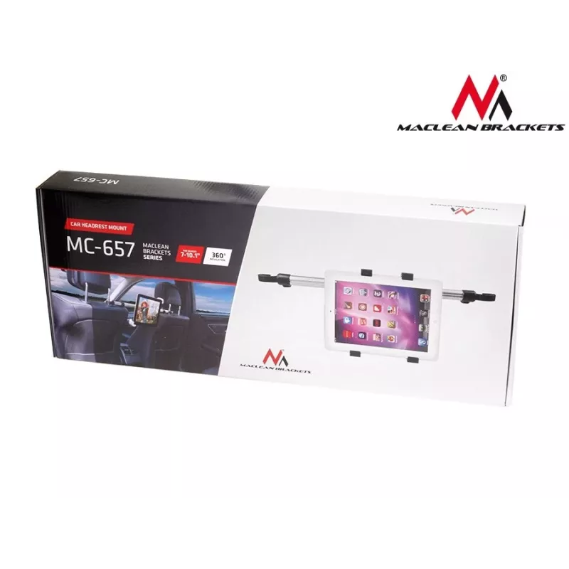 Maclean Brackets MC-657 soporte universal de tablet para reposacabezas de coche, 7 - 10.1, rotación ajustable 360°