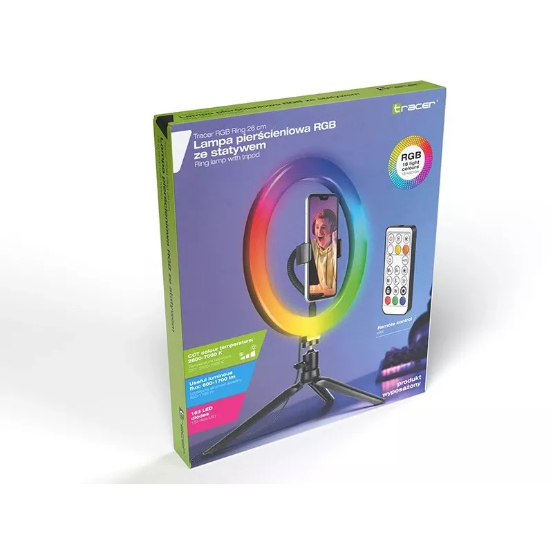 Lámpara anular RGB 26 cm con trípode
