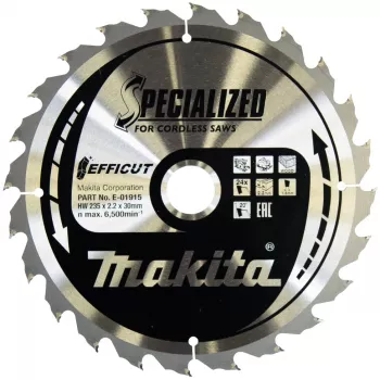 Makita Efficut - hoja de sierra circular - para madera - 235 mm - 24 dientes - para Makita DHS900, DHS900Z, DHS900ZU (E-01915)
