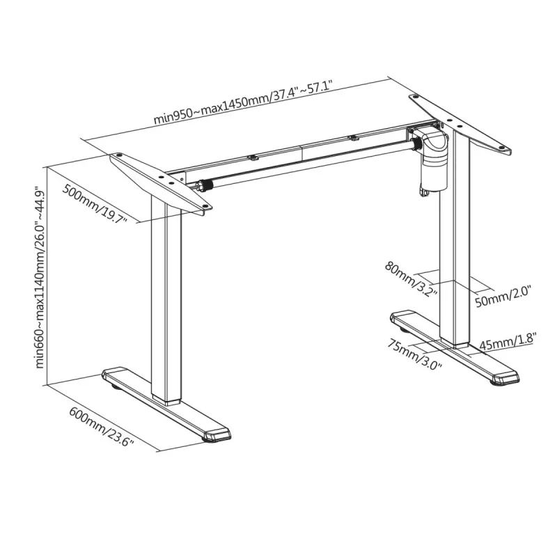 Ergo Office Escritorio eléctrico de motor único, para posición de pie, máx. 80 kg, altura máx. 1160 mm, ER-443