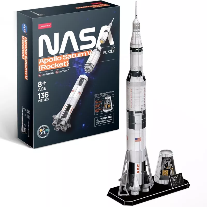 Puzle 3D cubicfun modelo de cohete Apollo Saturn — kit educativo de montaje a escala
