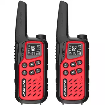 Walkie-talkie portátil Baofeng BF-T25E — 16 canales, 0,5 W, Li-Ion 1400 mAh, set de 2 (rojo)