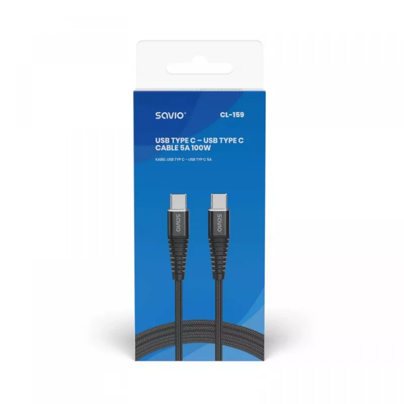 Cable USB-C a USB-C SAVIO CL-159 1 m, USB 2.0 (480 Mbit/s), negro, 2,1 A