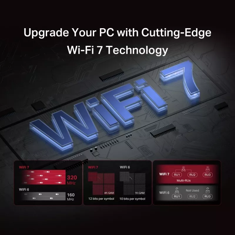 Adaptador PCIe WiFi 7 Tri-Banda MERCUSYS MA47BE — conectividad WiFi de alta velocidad