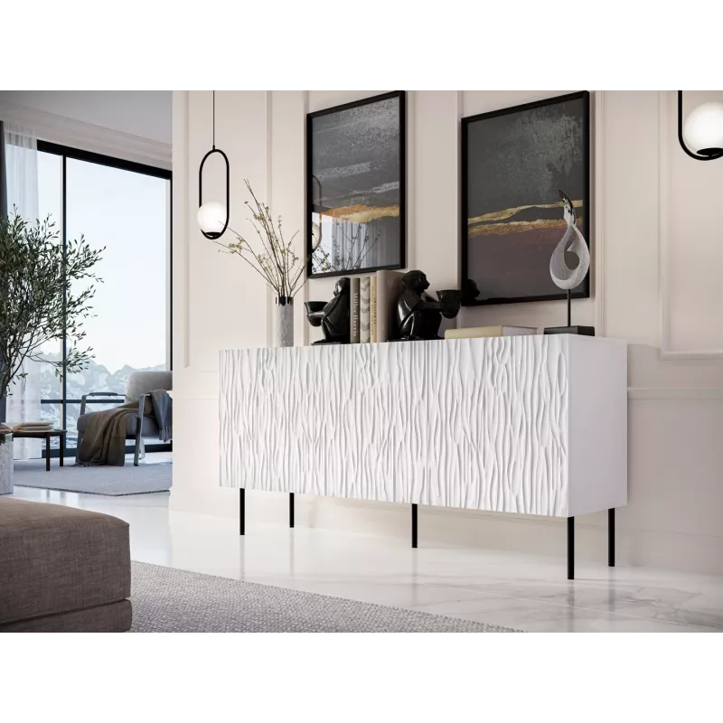 Cómoda Cama Meble JUNGLE 152x40.5x74.5 cm blanco mate con patas negras