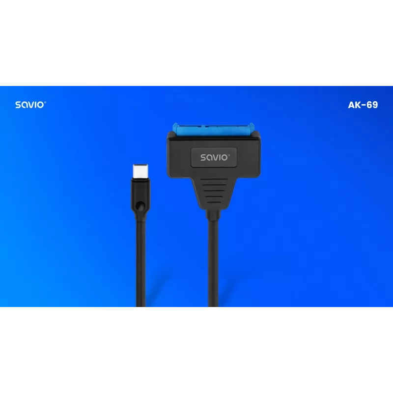 Cable de interfaz SATA a USB-C SAVIO AK-69, conector hembra SATA a conector macho USB-C, USB 3.2 Gen 1 (5 Gbit/s), 0,25 m, negro