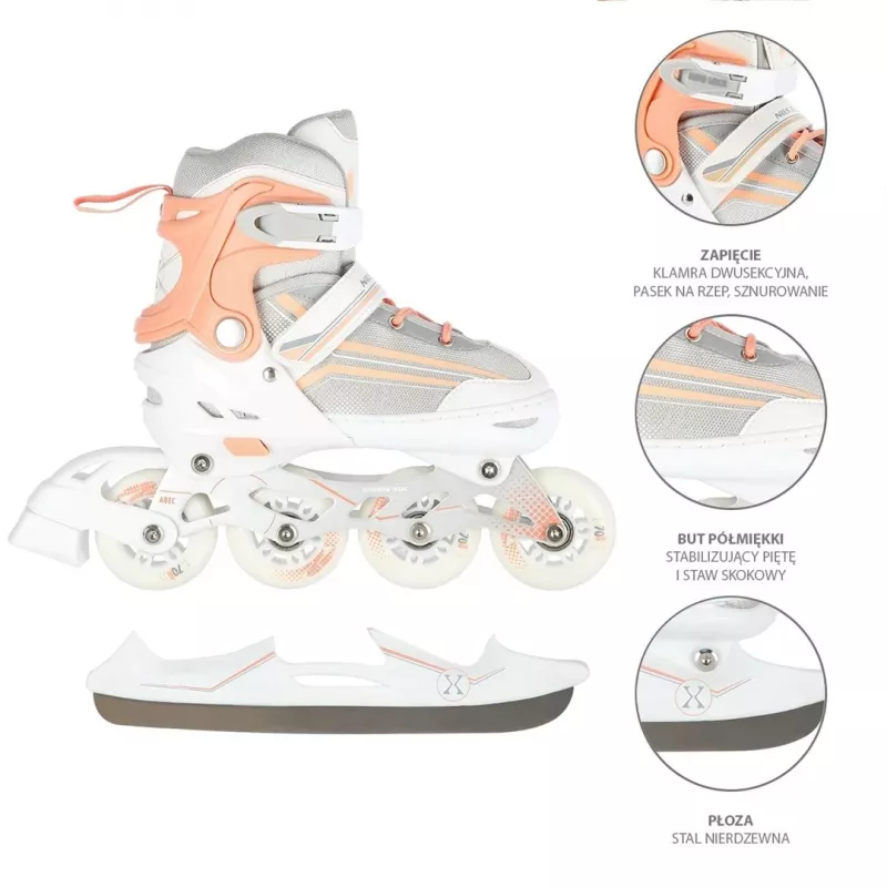 Patines en línea 2IN1 Nils Extreme NH18190 blanco/rosa talla S (29-33) con patines de hockey intercambiables