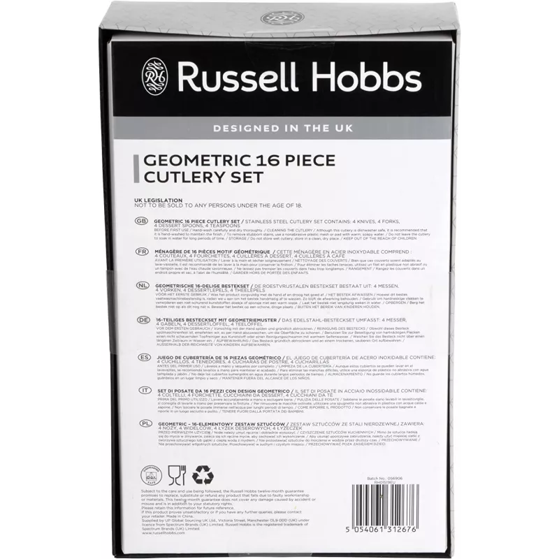 Cubertería Russell Hobbs RH01519EU7 16 piezas diseño geométrico, acero inoxidable