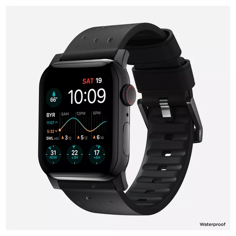 Correa Nomad Modern Strap negra de cuero activo con conector negro 42/44/45/49 ProV2